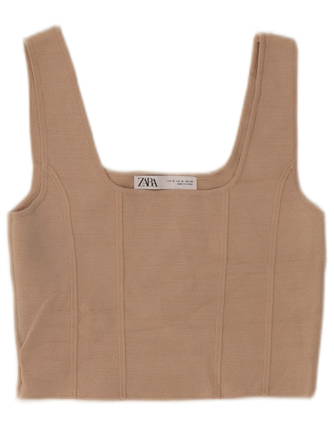Zara Womens Crop Top UK 12 Medium Beige Nylon