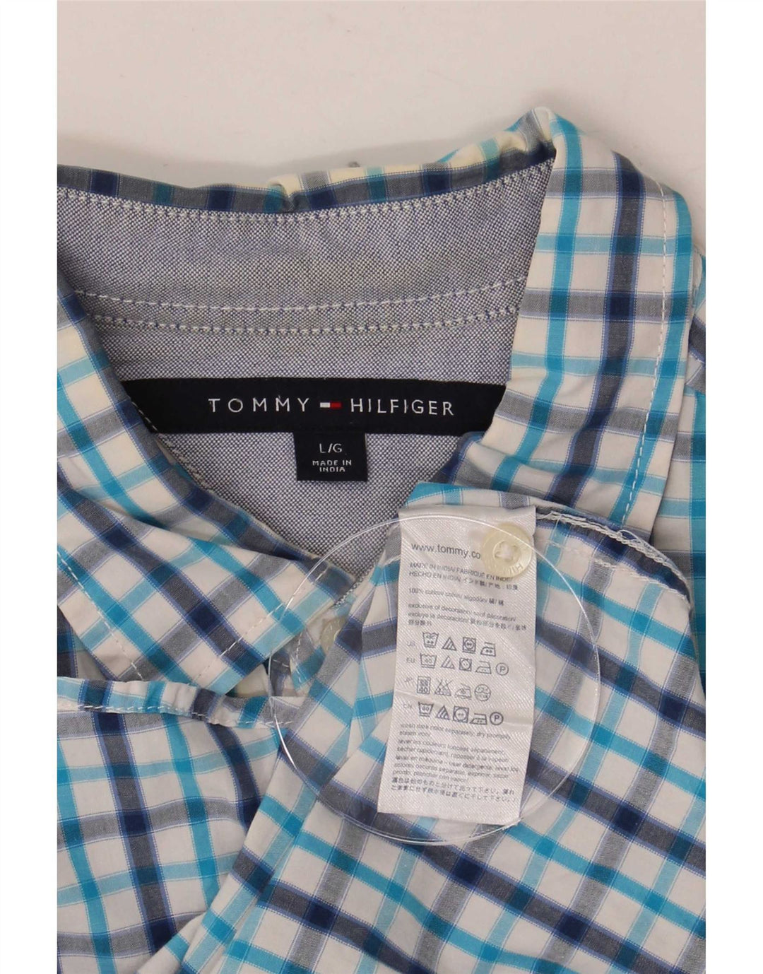 Tommy Hilfiger kortærmet herreskjorte Stor blå ternet bomuld