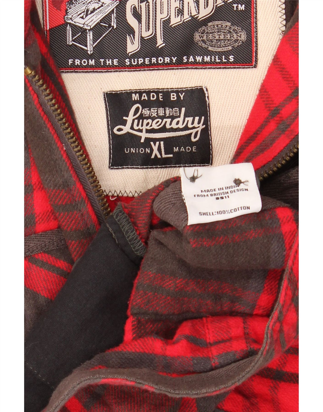 Superdry Herre Utility Jacket UK 42 XL rød ternet bomuld