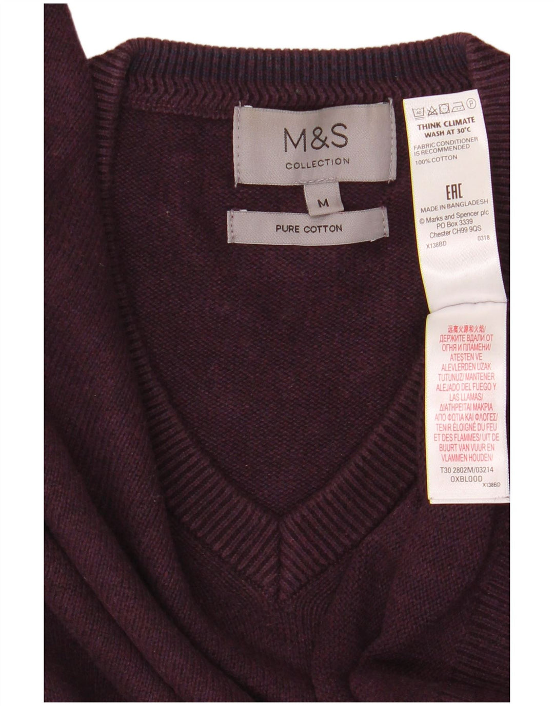 Marks & Spencer Herre V-hals sweater Medium rødbrun bomuld
