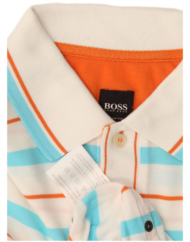 Hugo Boss Herre Slim Fit Polo Shirt Medium Hvid Stribet Bomuld