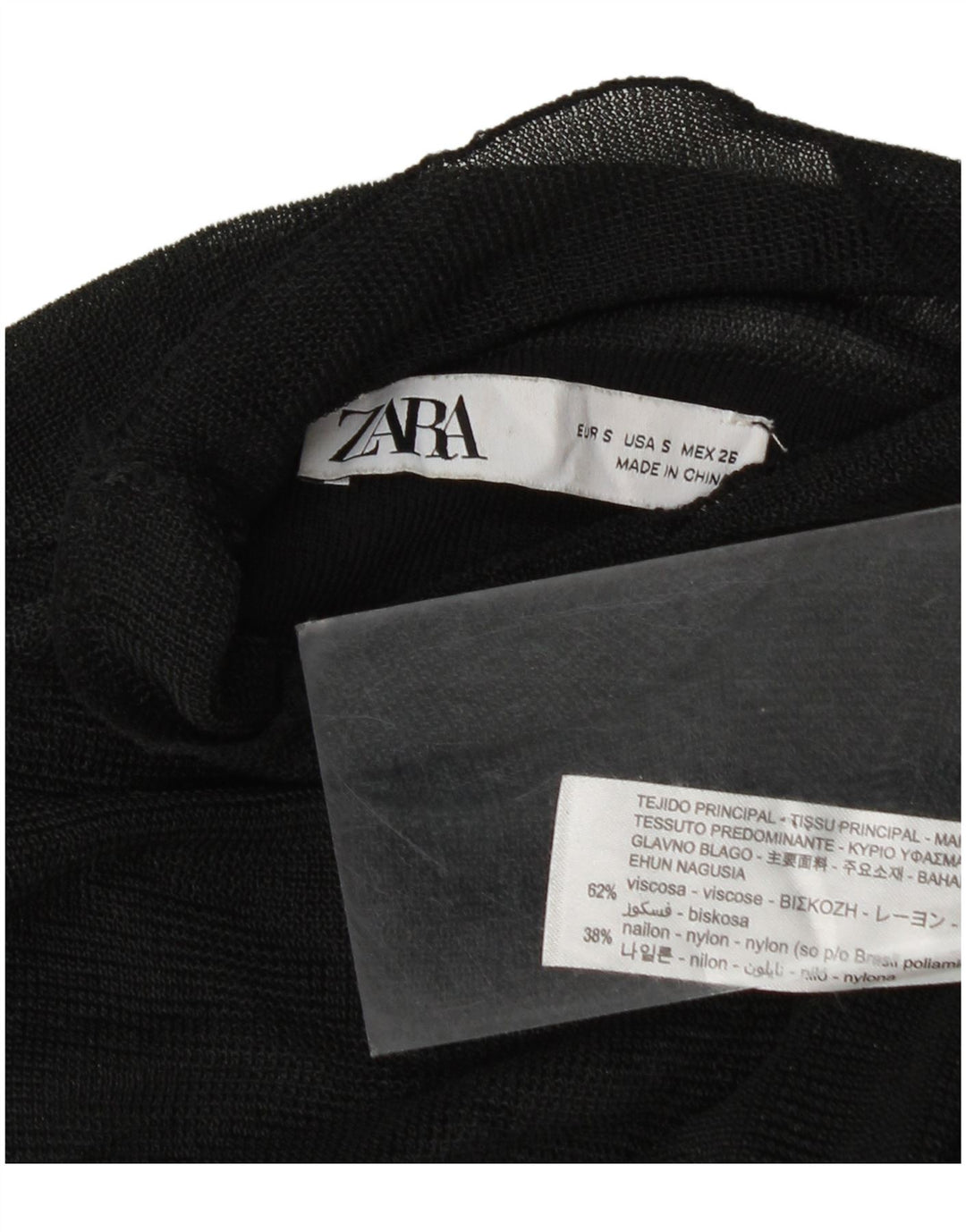 Zara Dame See Through Bluse Top UK 10 Small Black Viscose