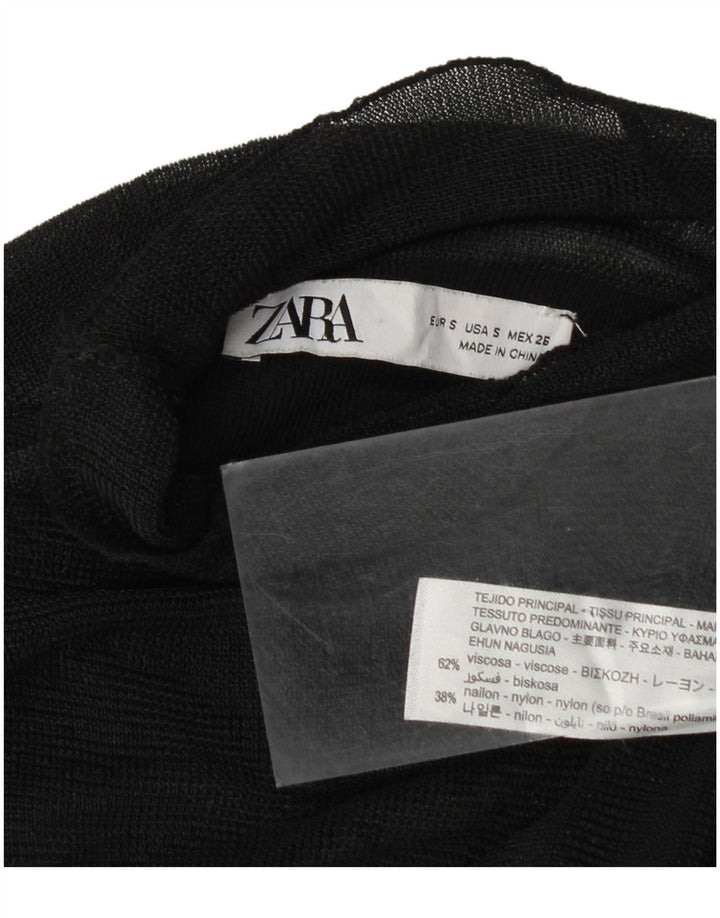 Zara Dame See Through Bluse Top UK 10 Small Black Viscose