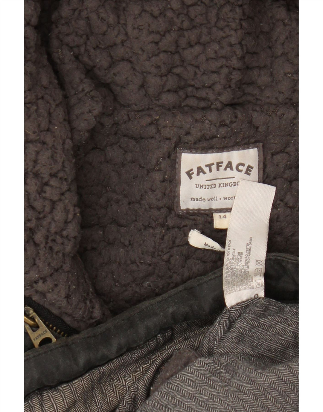 Fat Face Dame Hooded Parka Jacket UK 14 Stor Grå Bomuld