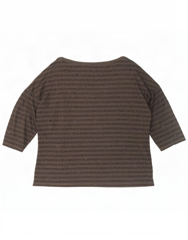 Zara Womens Top 3/4 Sleeve UK 20 2XL Grey Striped Polyester