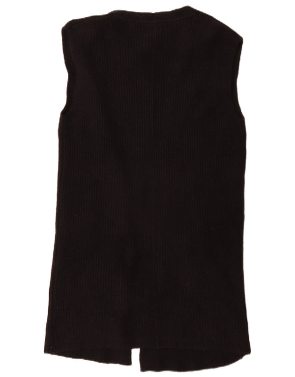 Fat Face Dame Longline Ærmeløs Åben Cardigan Sweater UK 6 XS Sort