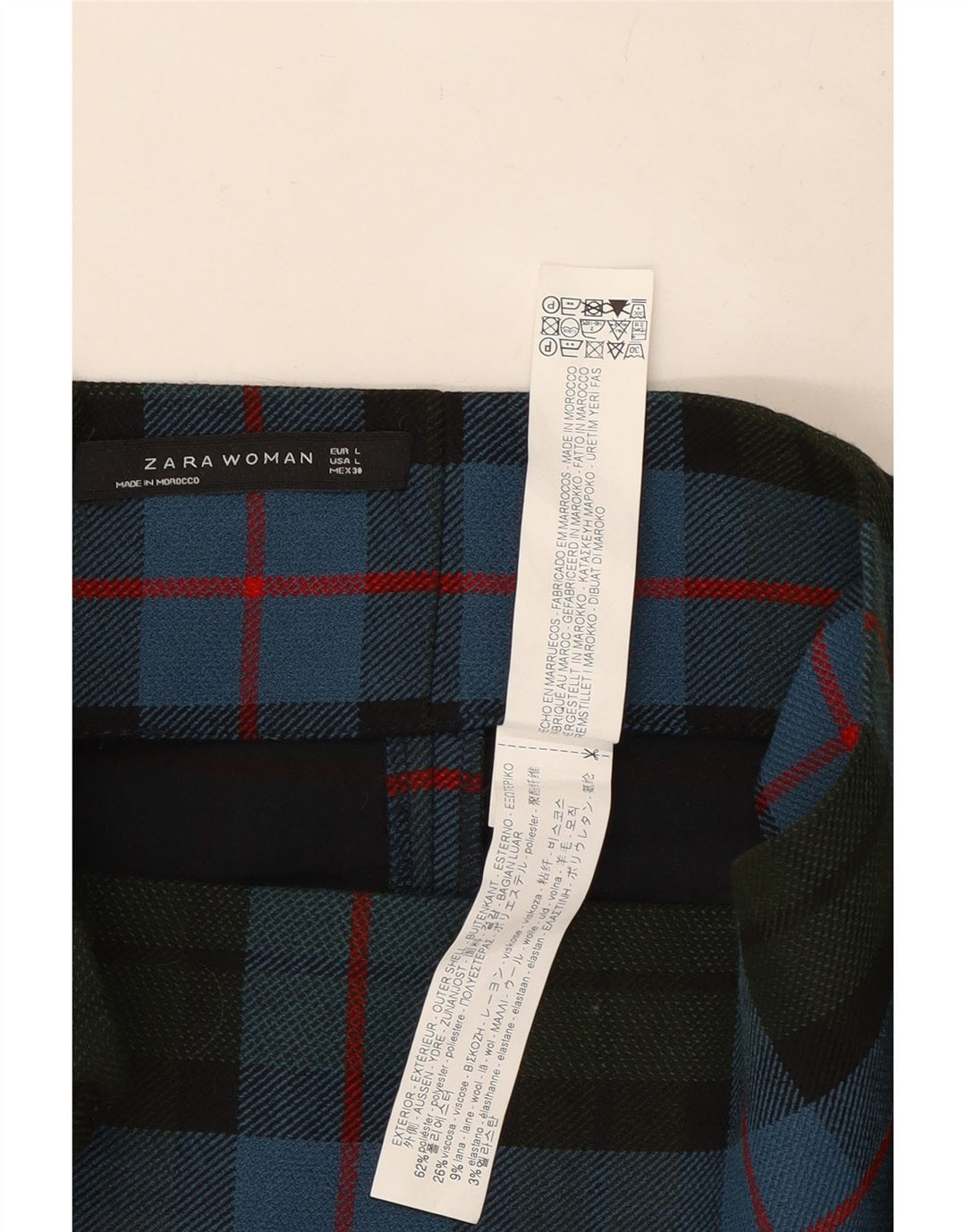 Zara Dame Midi Pencil Skirt Large W32 Blue Plaid Polyester