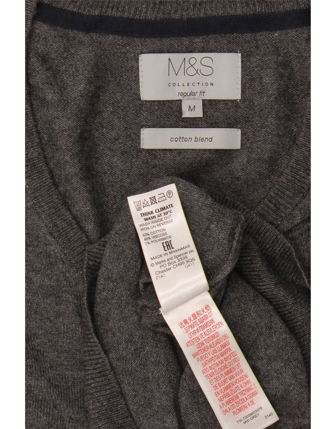 Marks & Spencer Herre Regular Fit V-hals sweater mellemgrå bomuld