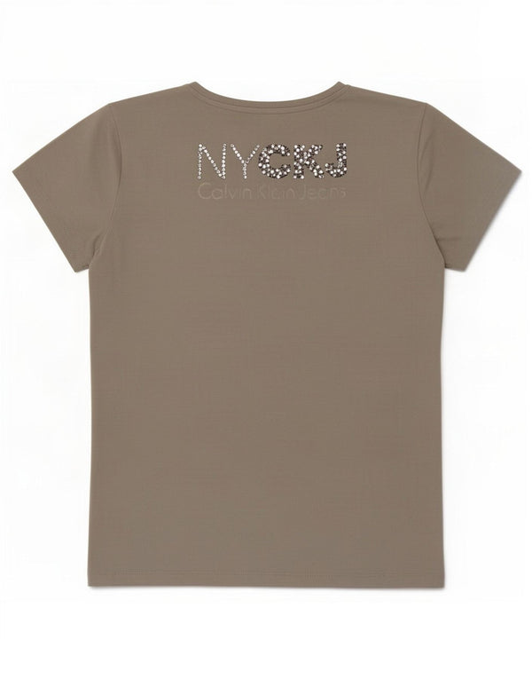 Calvin Klein Jeans Womens Graphic T-Shirt Top UK 12 Medium Grey Cotton