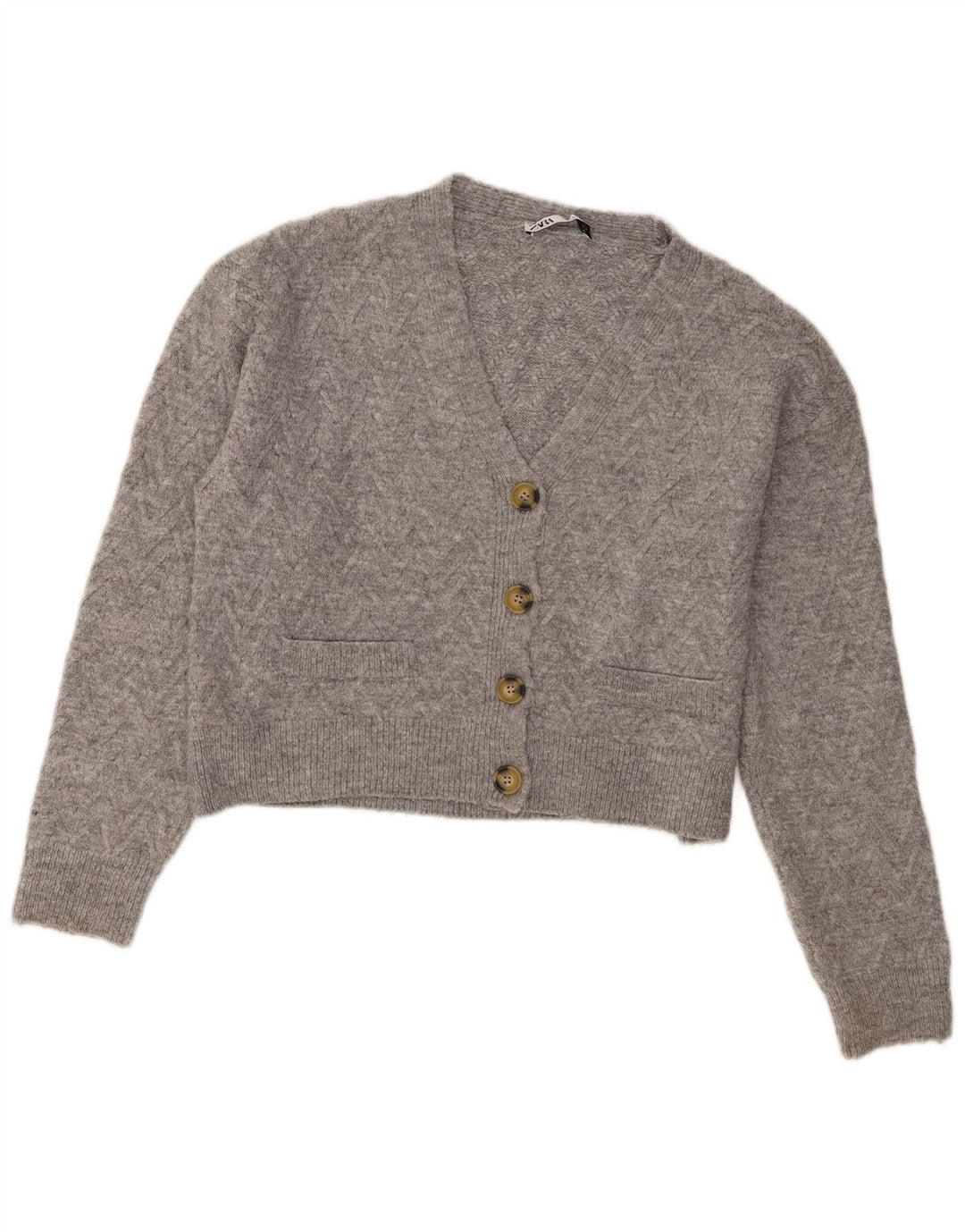 Zara Womens Crop Cardigan Sweater UK 14 Medium Grey Akryl
