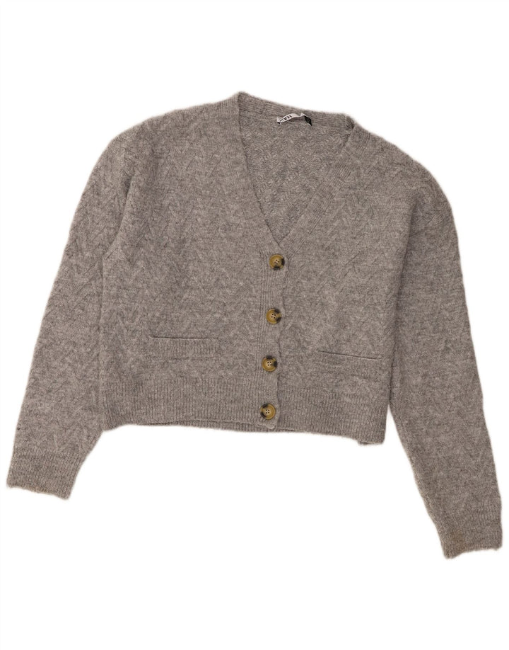 Zara Womens Crop Cardigan Sweater UK 14 Medium Grey Akryl