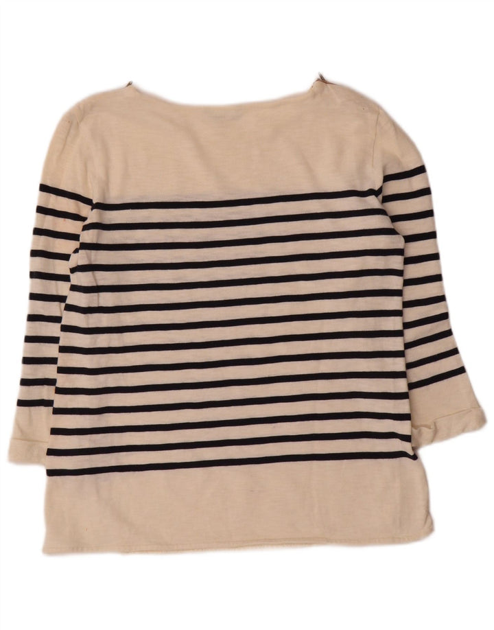 Massimo Dutti Dame Top 3/4 ærmer UK 12 Medium Off White Stribet bomuld