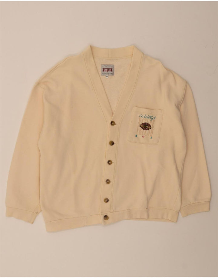 SISLEY Mens Graphic Cardigan Sweater Medium Beige Cotton Vintage Sisley and Second-Hand Sisley from Messina Hembry 