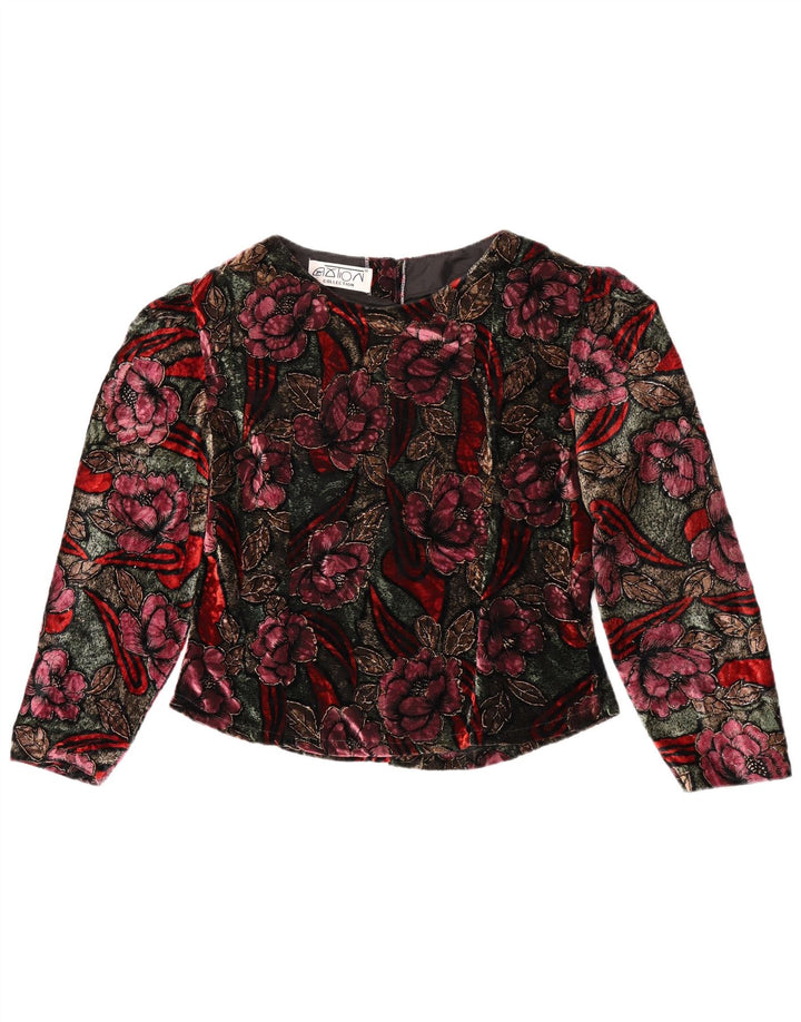 Vintage Dame Langærmet Bluse Top UK 14 Medium Multicolored Floral