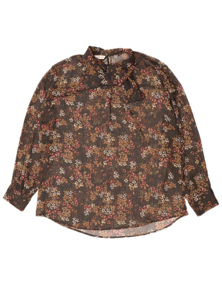 Zara Dame Oversized Se Through Bluse Top UK 6 XS Black Floral