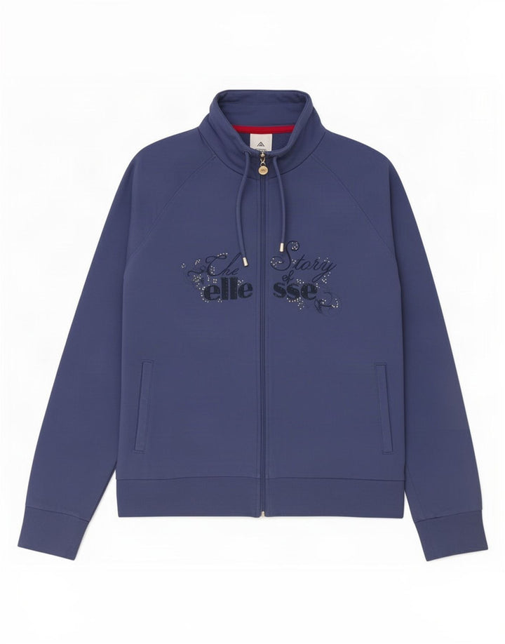 Ellesse Dame Grafisk Træningsdragt Top Jakke UK 14 Medium Navy Blue Bomuld