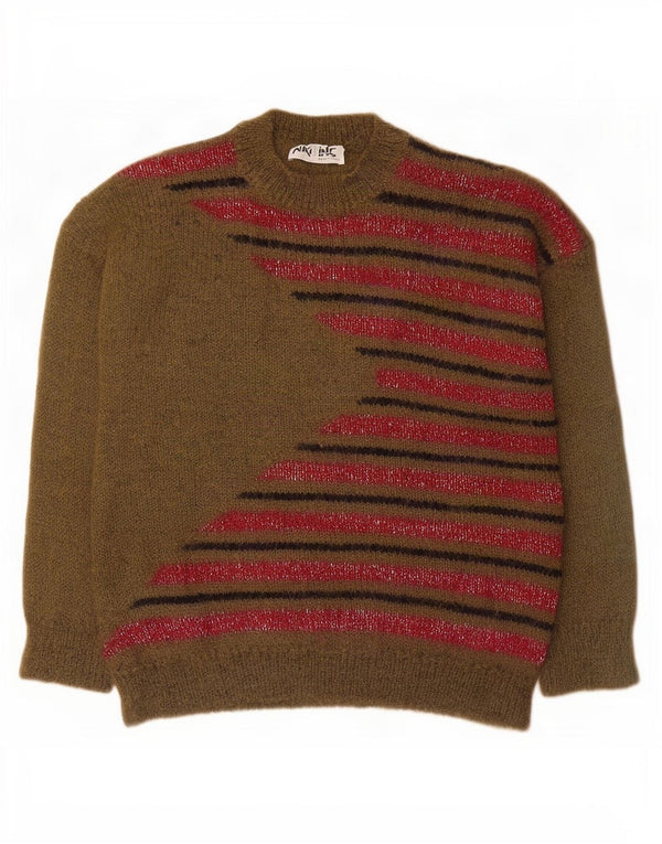 Niki Line Dame Crew Neck Jumper Sweater UK 18 XL Khaki Striped Mohair
