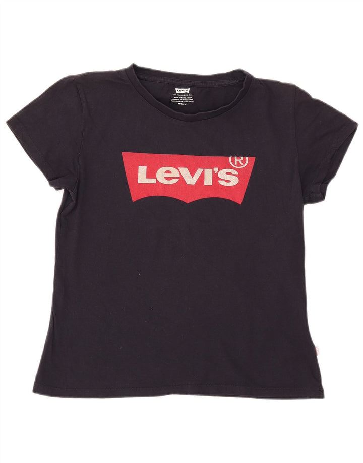 LEVI'S Grafisk T-shirt top til kvinder UK 12 Mellem marineblå bomuld