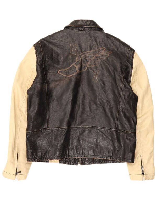 Brogden Herre grafisk læderjakke UK 42 XL Brun Colourblock