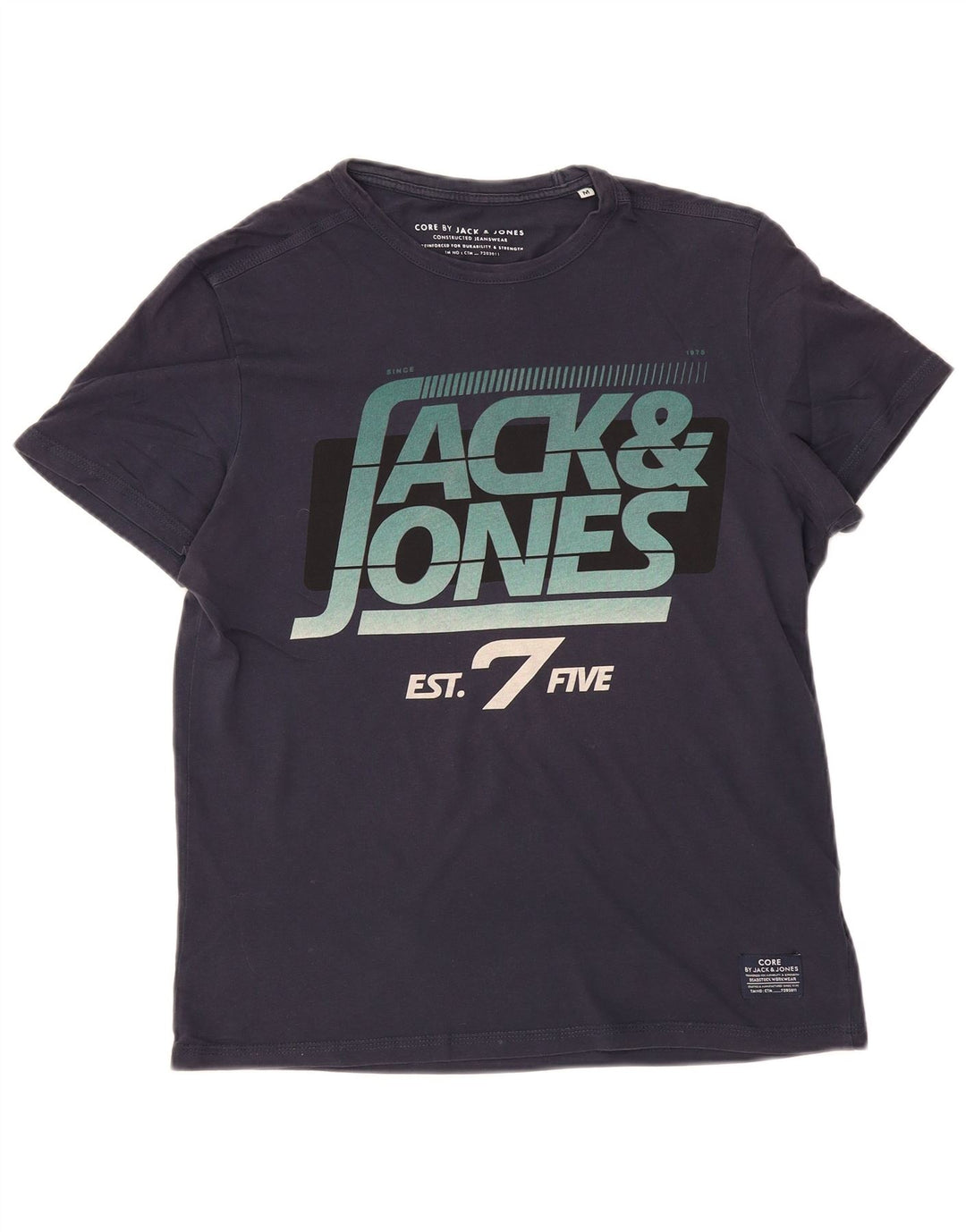 JACK & JONES Herre grafisk T-shirt top mellem marineblå bomuld