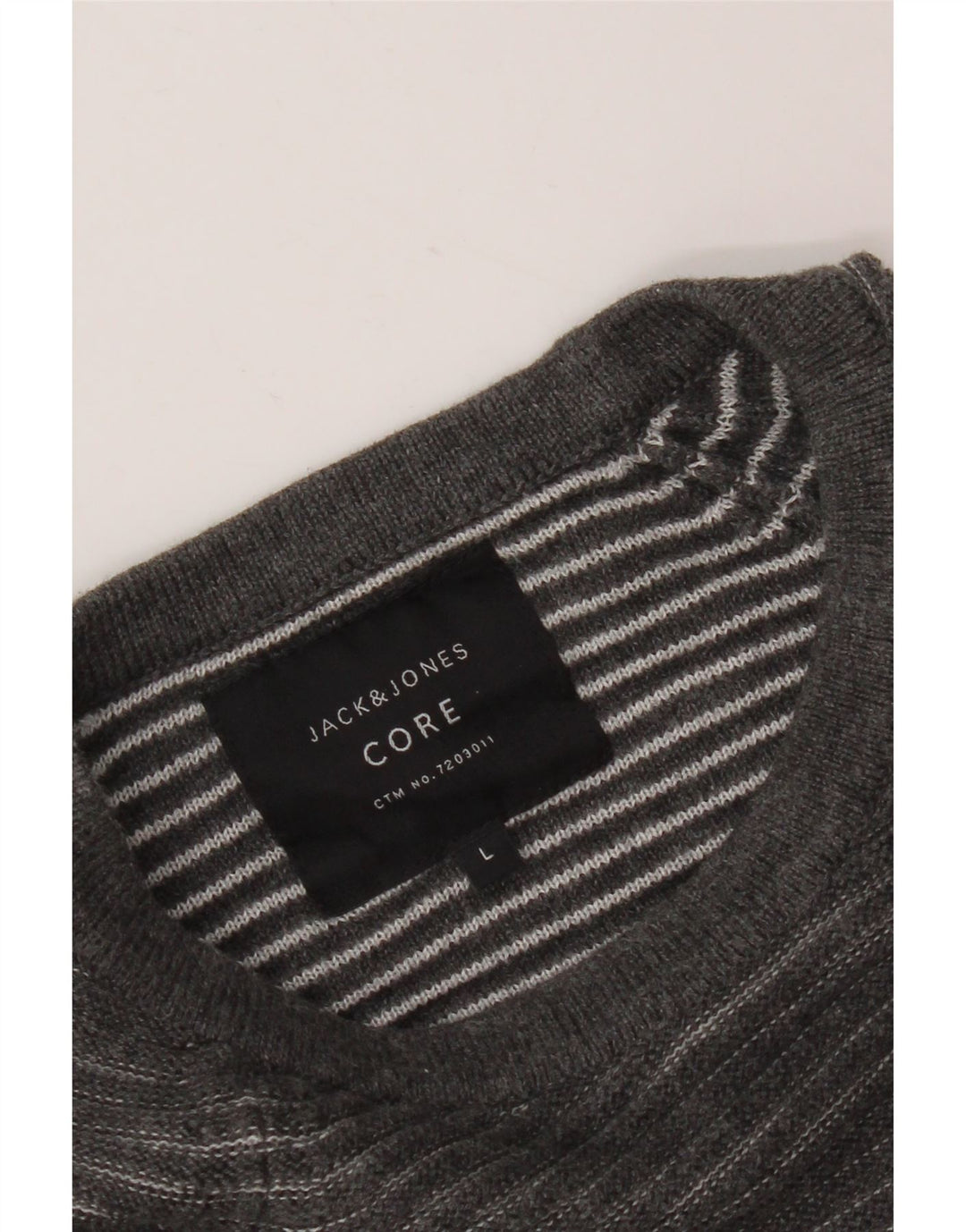 JACK & JONES Herre sweater med rund hals, stor grå nålestribe