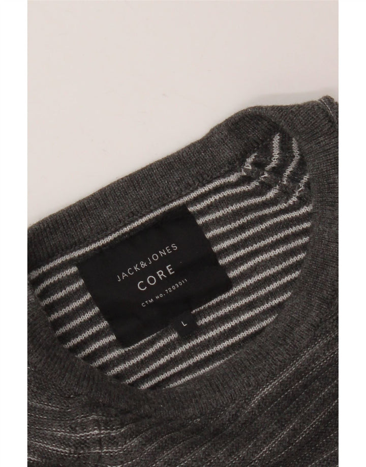 JACK & JONES Herre sweater med rund hals, stor grå nålestribe