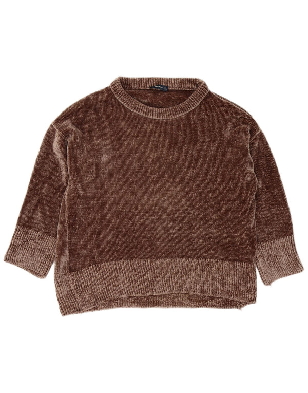 Zara Womens Oversized Velour Boat Neck Jumper Sweater UK 16 Large Brown