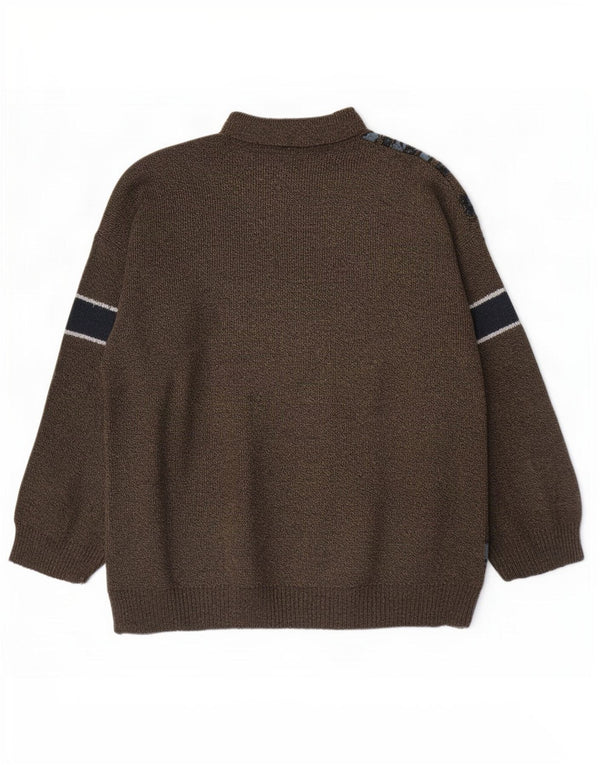 Vintage Mens Polo Neck Jumper Sweater Large Brown Geometric