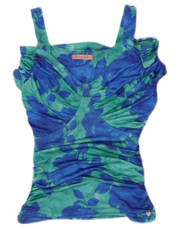 Guess Womens Off Shoulder Bluse Top UK 4 XS Blue Floral