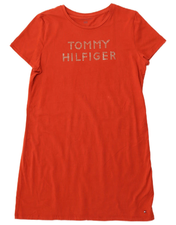 TOMMY HILFIGER Grafisk T-shirtkjole til kvinder UK 18 XL Orange Bomuld