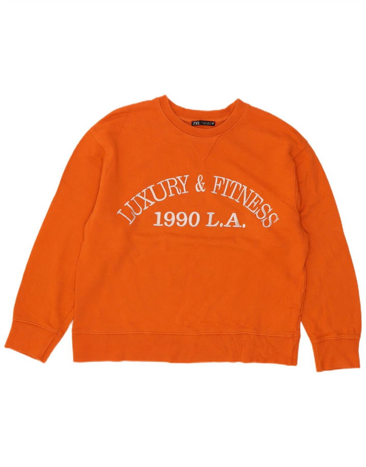 Zara Dame Grafisk Oversized Sweatshirt Jumper UK 10 Small Orange Bomuld