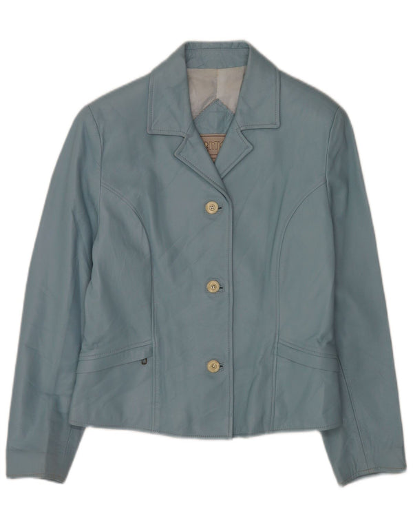 Michel Dame Læder 3 Button Blazer Jacket IT 42 Medium Blue