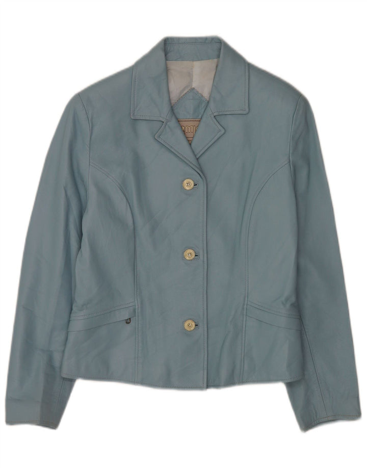 Michel Dame Læder 3 Button Blazer Jacket IT 42 Medium Blue