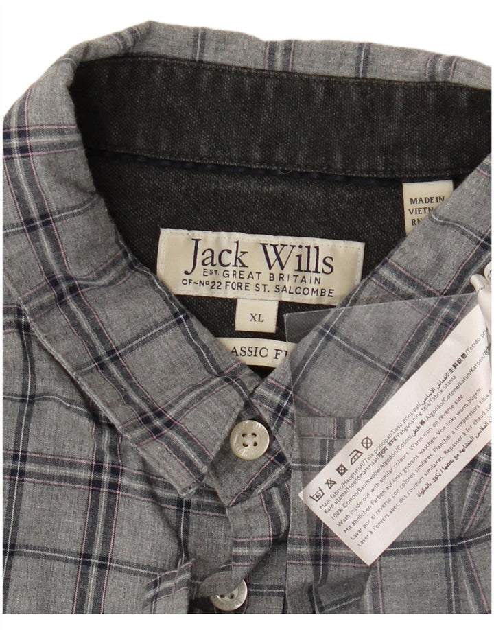 Jack Wills Herre Classic Fit skjorte XL Grå ternet bomuld