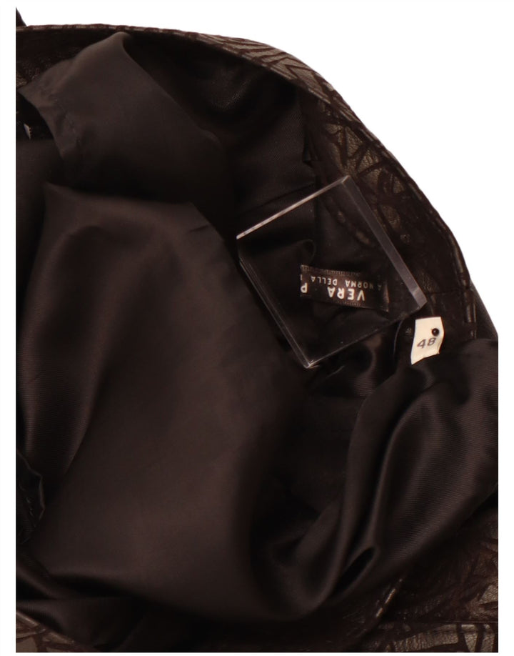 VINTAGE lædernederdel til kvinder W30 Medium sort geometrisk læder