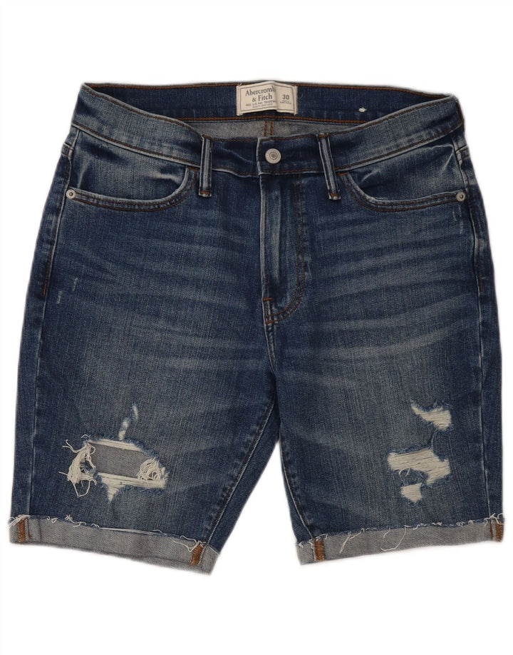 Abercrombie & Fitch Distressed denimshorts til kvinder W30 Mellemblå bomuld