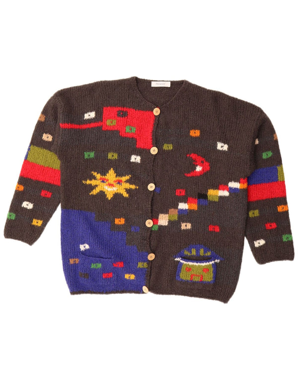 Premode Dame Grafisk Oversized Cardigan Sweater UK 18 XL Grå Geometrisk