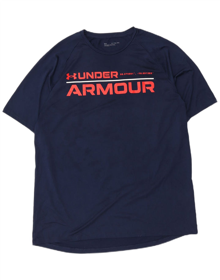 UNDER ARMOUR Herre høj grafisk T-shirt top XL marineblå polyester
