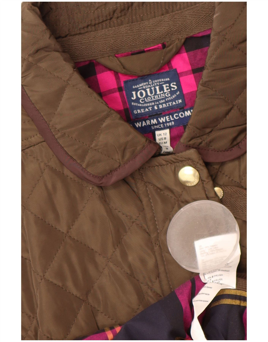 JOULES Dame Quiltet Gilet UK 12 Medium Brun Polyester