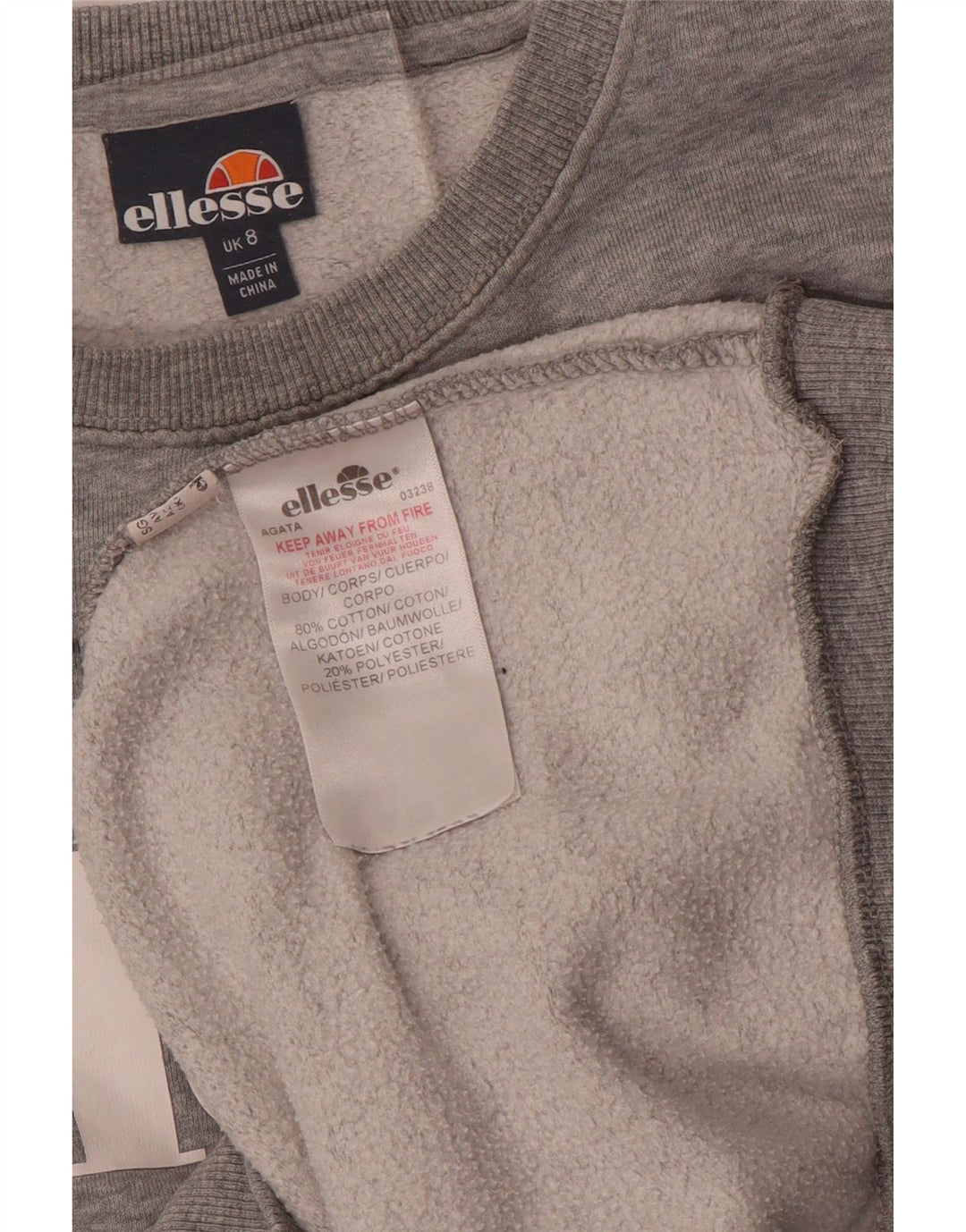 Ellesse Dame Grafisk Oversized Sweatshirt Jumper UK 8 Lille Grå Bomuld