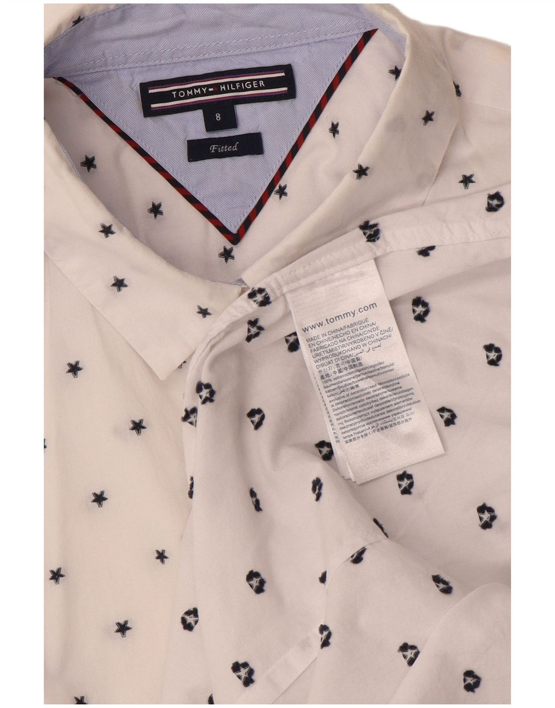 Tommy Hilfiger Dameskjorte US 8 Medium Hvid Plettet Bomuld