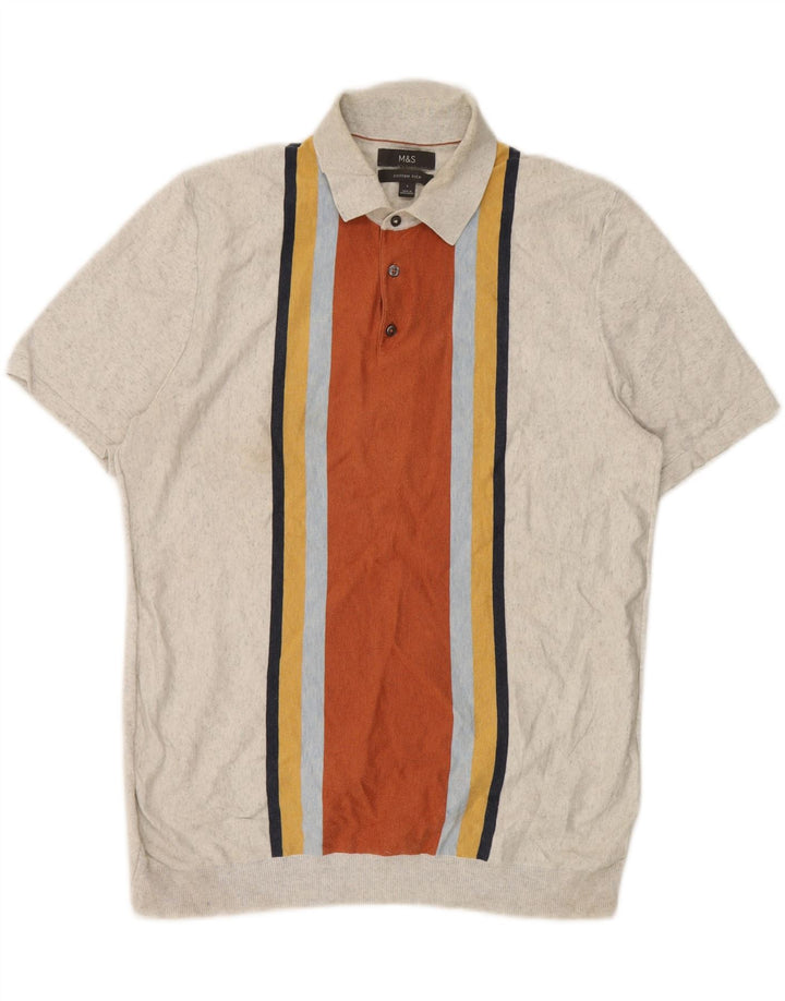 Marks & Spencer Poloshirt til mænd, stor gråstribet bomuld