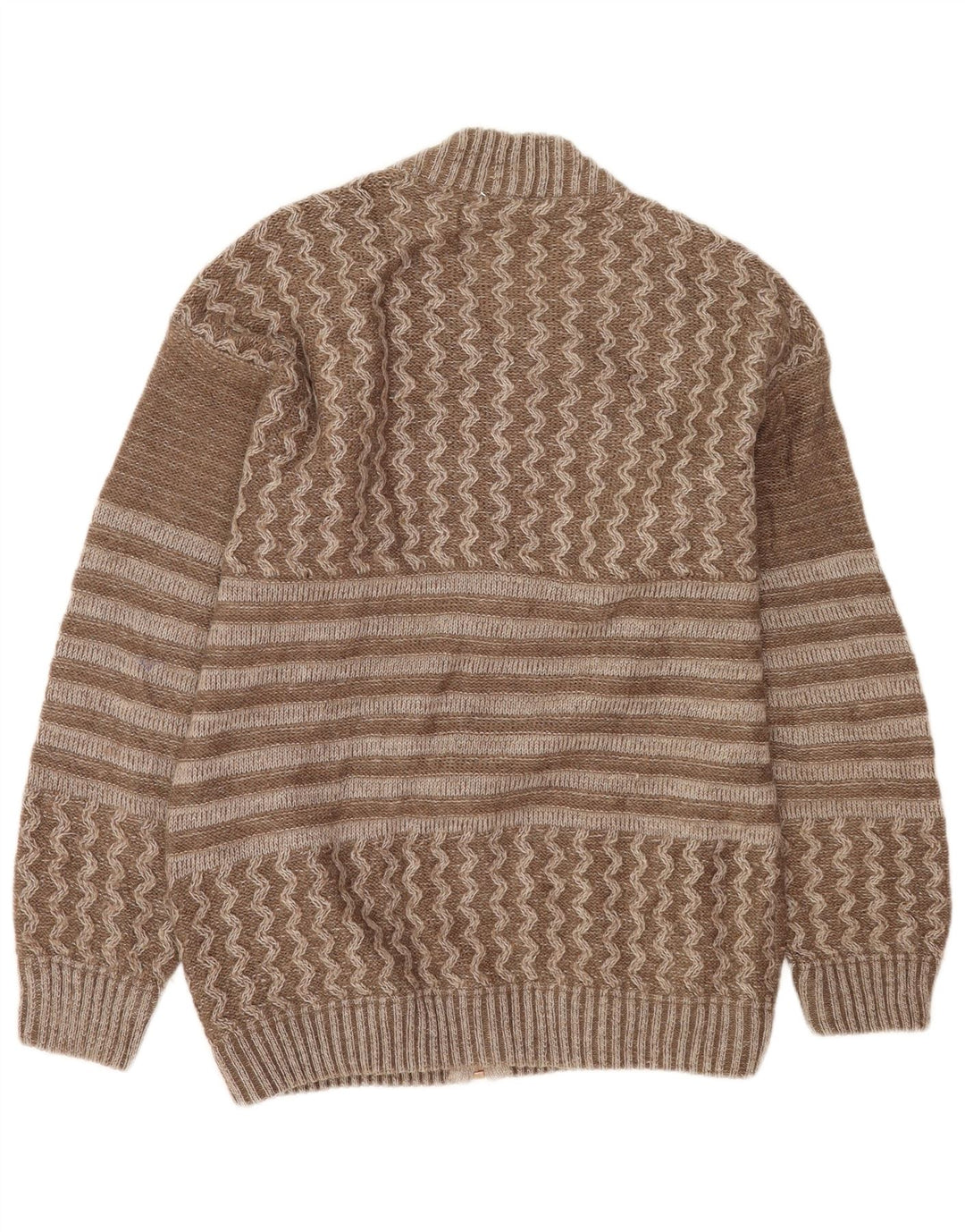 Vintage herre grafisk cardigan sweater stor brun patchwork uld