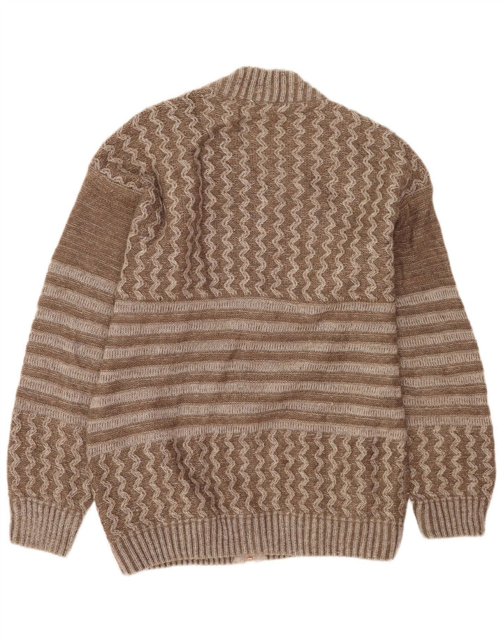 Vintage herre grafisk cardigan sweater stor brun patchwork uld