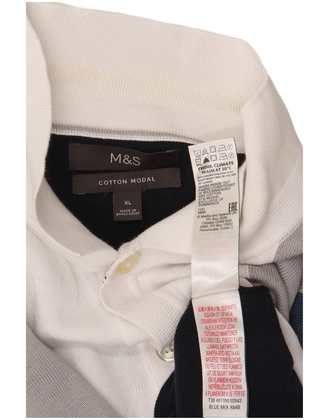 Marks & Spencer Herre Kortærmet Cardigan Sweater XL Marineblå Stribet