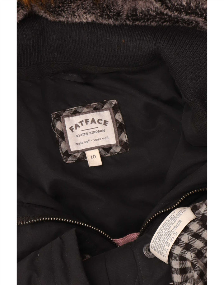 Fat Face Dame Hætte Polstret Frakke UK 10 Small Black Polyester