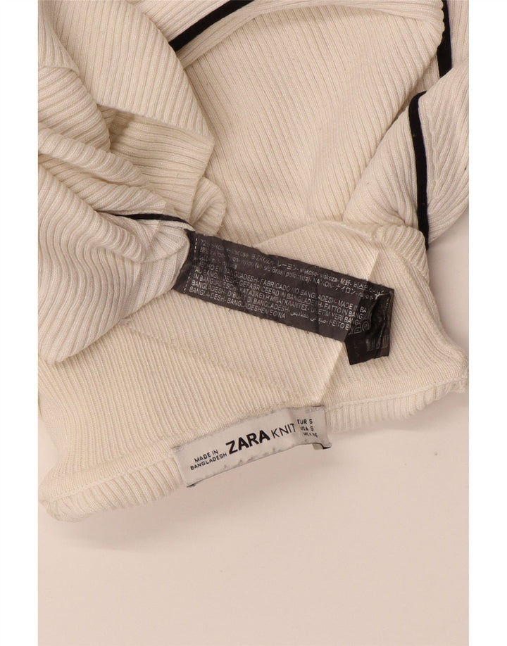 ZARA Womens Turtle Neck Jumper Sweater UK 10 Small Off White Striped