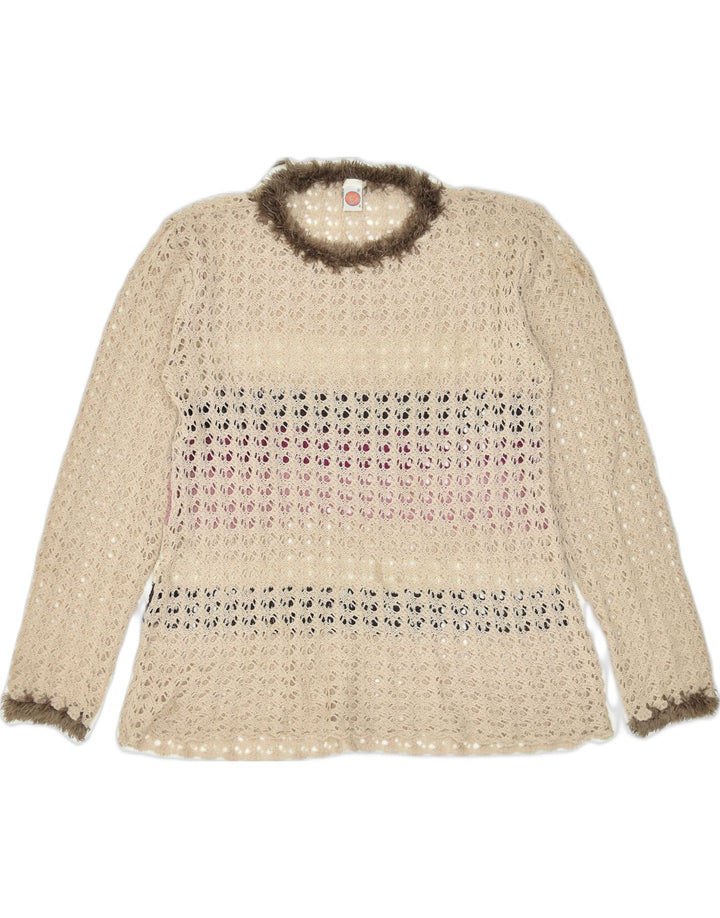 VINTAGE Womens See Through Crew Neck Jumper Sweater UK 20 2XL Beige Nylon | Vintage | Thrift | Second-Hand | Used Clothing | Messina Hembry 