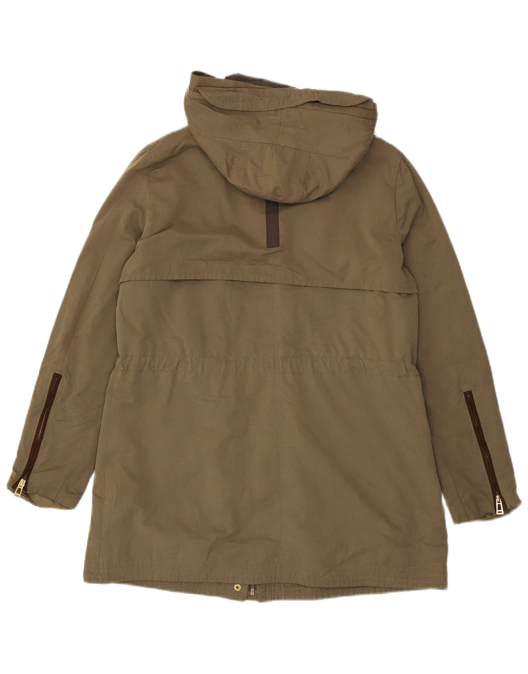 Zara Dame Hooded Parka Jacket UK 16 Large Khaki Polyester