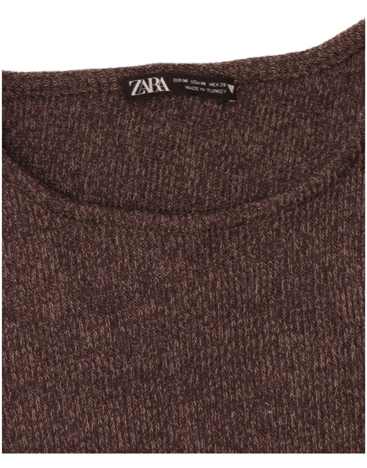 Zara Langærmet Crop Top UK 12 Medium Brun Polyester